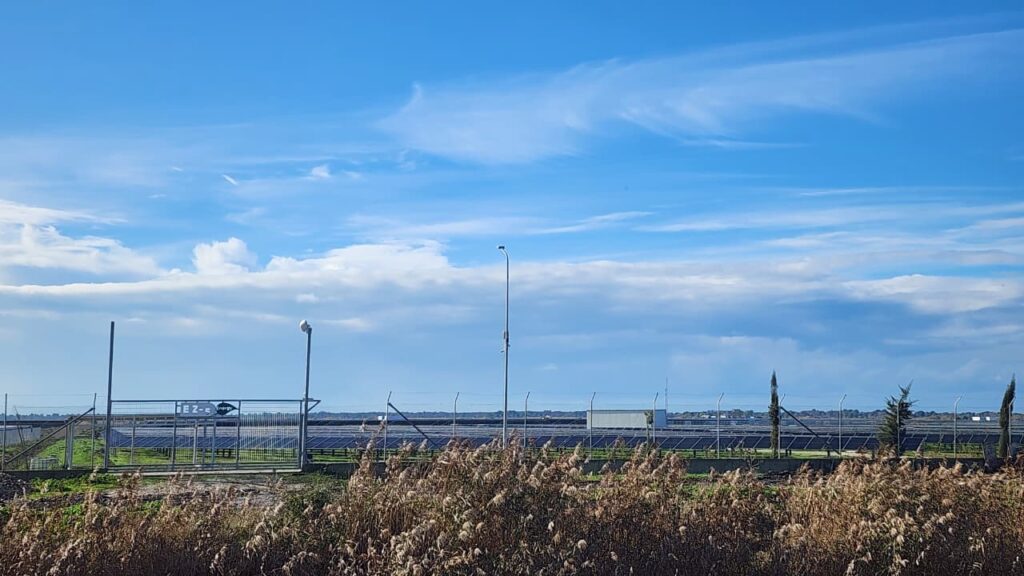 Një park fotovoltaik i rrethuar me gardh në bashkinë e Fierit. Foto: Esmeralda Keta.